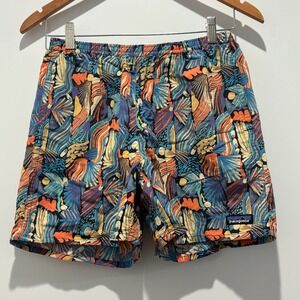 Patagonia Kids Baggies Shorts Small S Blue Orange Abstract Print Swim Trunks